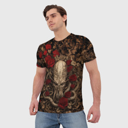 Мужская футболка 3D Ктулху в розах  - фото 2