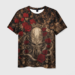 Мужская футболка 3D Ктулху в розах 