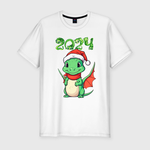 Мужская футболка приталенная из хлопка с принтом Милый дракончик 2024, вид спереди №1