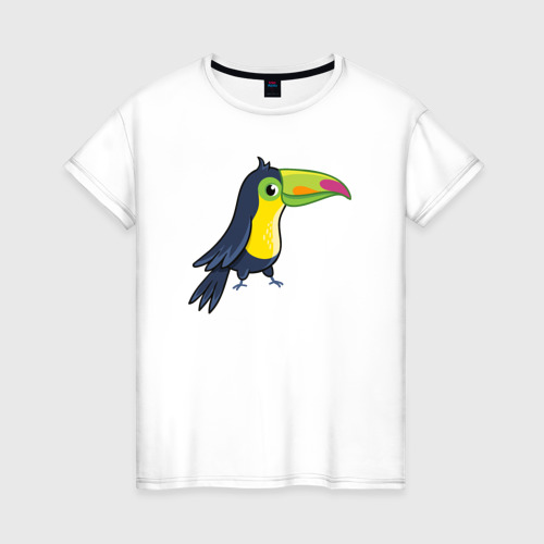 Женская футболка из хлопка с принтом Птичка тукан, вид спереди №1
