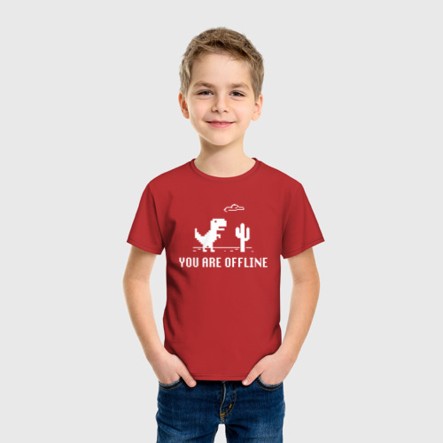 Детская футболка хлопок Динозавр гугл хром ты в офлайне, цвет красный - фото 3