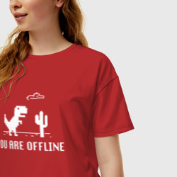 Женская футболка хлопок Oversize Динозавр гугл хром ты в офлайне - фото 2