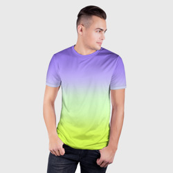 Мужская футболка 3D Slim Фиолетовый мятный и желто-зеленый градиент - фото 2