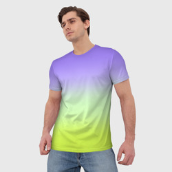 Мужская футболка 3D Фиолетовый мятный и желто-зеленый градиент - фото 2