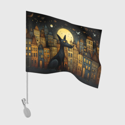 Флаг для автомобиля Пёс в стиле фолк-арт на фоне города