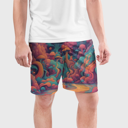 Мужские шорты спортивные Психоделический лес, цвет 3D печать - фото 3