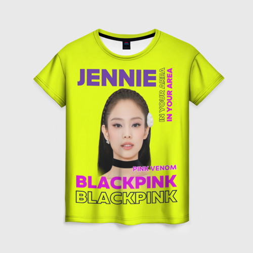 Женская футболка с принтом Jennie - певица Blackpink, вид спереди №1