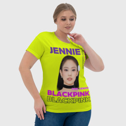 Футболка с принтом Jennie - певица Blackpink для женщины, вид на модели спереди №4. Цвет основы: белый