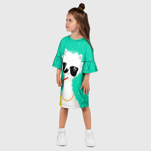 Детское платье 3D Лама - альпака на чиле, цвет 3D печать - фото 3