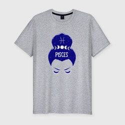 Мужская футболка хлопок Slim Рыбы зодиак девушка с луной в волосах pisces