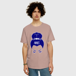 Мужская футболка хлопок Oversize Овен знак зодиака девушка с луной  - фото 2