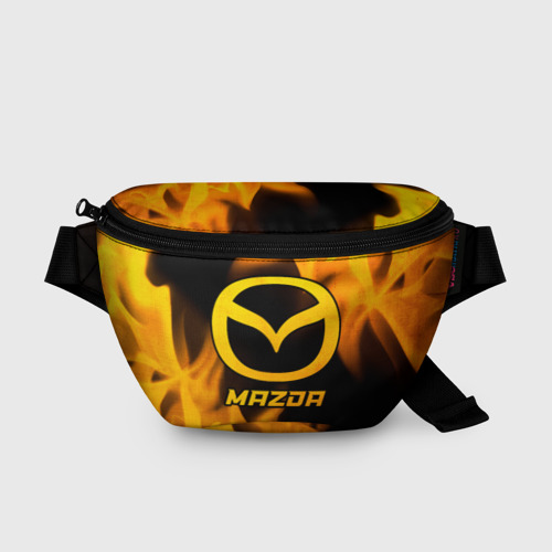 Поясная сумка 3D с принтом Mazda - gold gradient, вид спереди #2