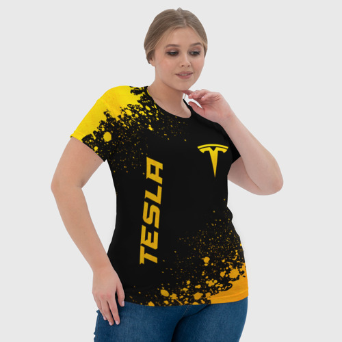 Женская футболка 3D с принтом Tesla - gold gradient вертикально, фото #4