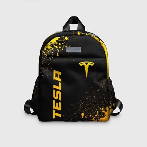 Детский рюкзак 3D с принтом Tesla - gold gradient вертикально, вид спереди #2