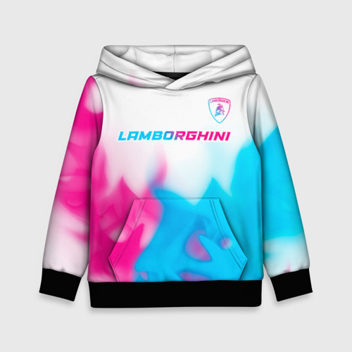 Детская толстовка 3D Lamborghini neon gradient style посередине, цвет черный