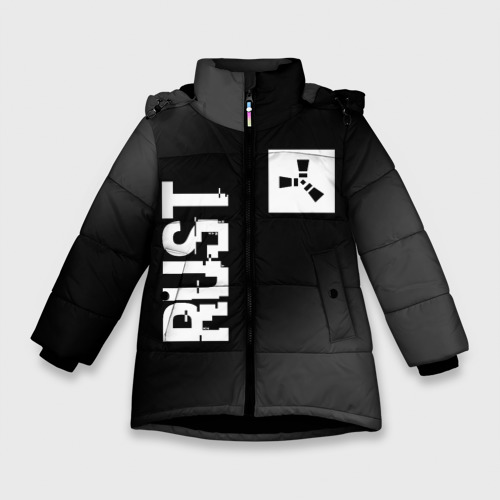 Зимняя куртка для девочек 3D с принтом Rust glitch на темном фоне вертикально, вид спереди #2