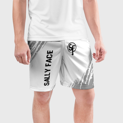 Мужские шорты спортивные Sally Face glitch на светлом фоне вертикально, цвет 3D печать - фото 3