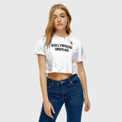 Женская футболка Crop-top 3D Hollywood Undead glitch на светлом фоне посередине - фото 2