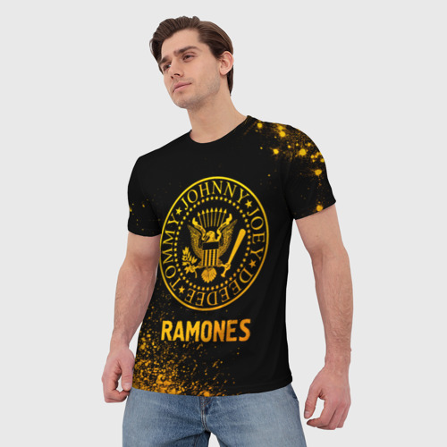 Мужская футболка 3D Ramones - gold gradient, цвет 3D печать - фото 3