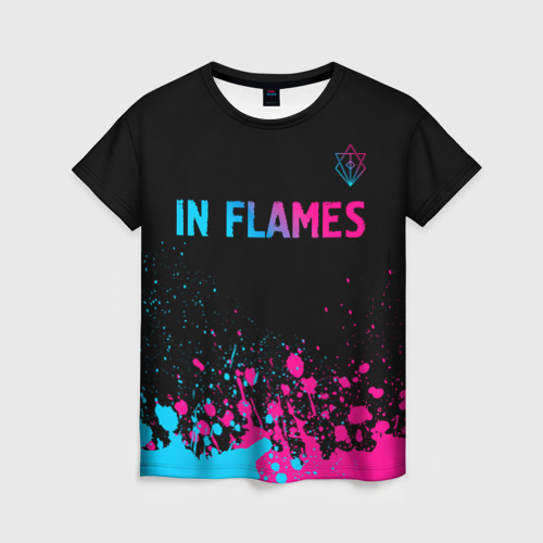 Женская футболка 3D In Flames - neon gradient посередине, цвет 3D печать