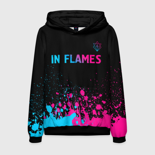 Мужская толстовка 3D In Flames - neon gradient посередине, цвет черный