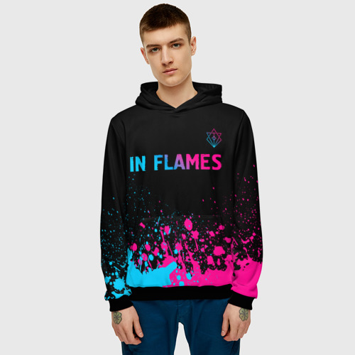 Мужская толстовка 3D In Flames - neon gradient посередине, цвет черный - фото 3