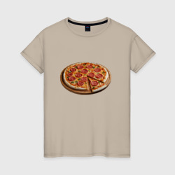 Женская футболка хлопок Пицца вариант первый