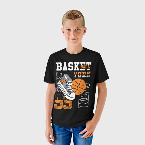 Детская футболка 3D с принтом Basketball New York, фото на моделе #1