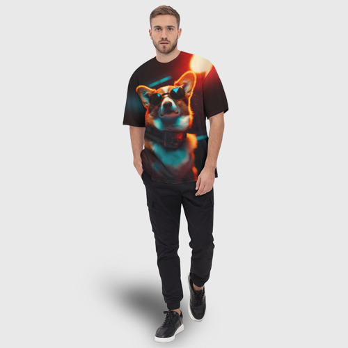 Мужская футболка oversize 3D Корги в очках и огнях софитов от нейросети, цвет 3D печать - фото 5
