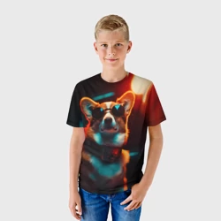 Детская футболка 3D Корги в очках и огнях софитов от нейросети - фото 2