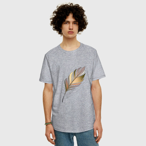Мужская футболка хлопок Oversize Перо, цвет меланж - фото 3