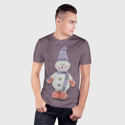 Мужская футболка 3D Slim Снеговик мальчик на вязаном фоне - фото 2