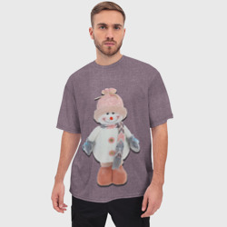 Мужская футболка oversize 3D Снеговик девочка на вязанном фоне - фото 2