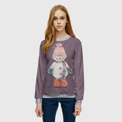 Женский свитшот 3D Снеговик девочка на вязанном фоне - фото 2