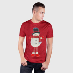 Мужская футболка 3D Slim Игрушка снеговика на вязанном  - фото 2