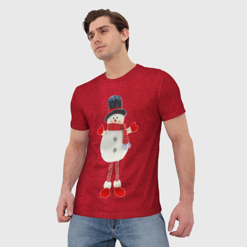 Мужская футболка 3D Игрушка снеговика на вязанном , цвет 3D печать - фото 3