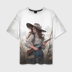 Женская футболка oversize 3D Девушка на охоте