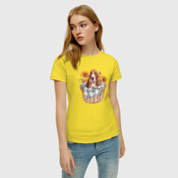 Женская футболка хлопок Бассет-хаунд в корзине - фото 2