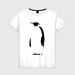 Женская футболка хлопок Пингвин стоит трафарет