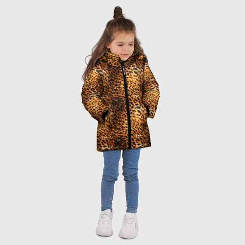 Зимняя куртка для девочек 3D с принтом Текстура кожи животного паттерн, вид сбоку #3