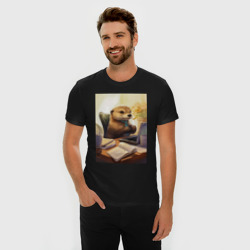 Мужская футболка хлопок Slim Выдра с комьютером - фото 2