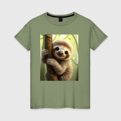 Женская футболка хлопок Ленивец в лесу