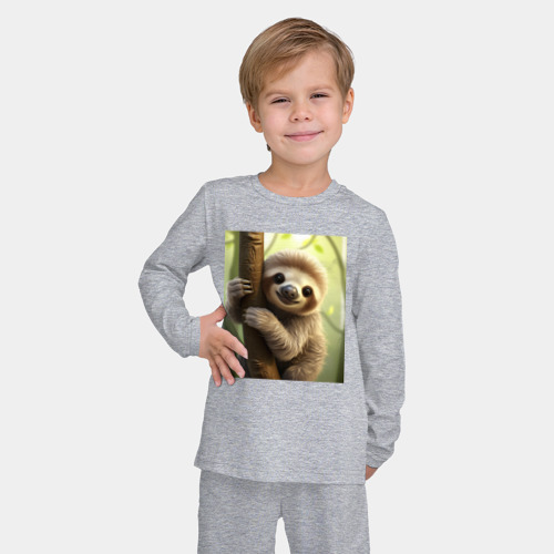 Детская пижама с лонгсливом хлопок с принтом Ленивец в лесу, фото на моделе #1