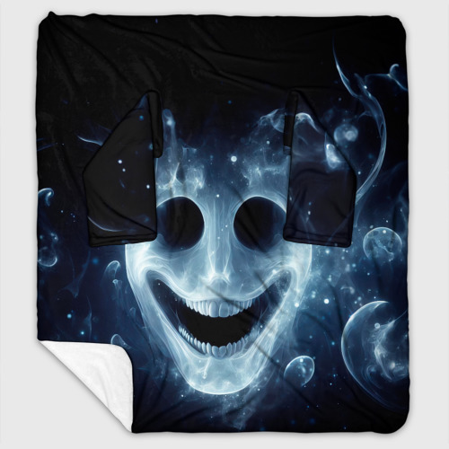 Плед с рукавами с принтом Хэллоуин - улыбка привидения, вид спереди #2
