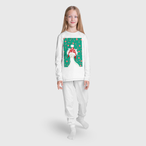 Детская пижама с лонгсливом хлопок с принтом Лама - альпака в ушанке, вид сбоку #3