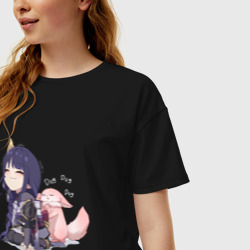 Женская футболка хлопок Oversize Шогун Райден и лисичка Мико - фото 2