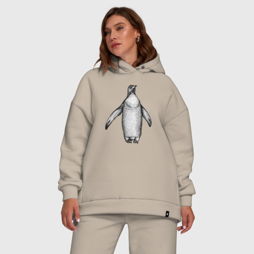 Женский костюм хлопок Oversize с принтом Пингвин штрихами, фото #5