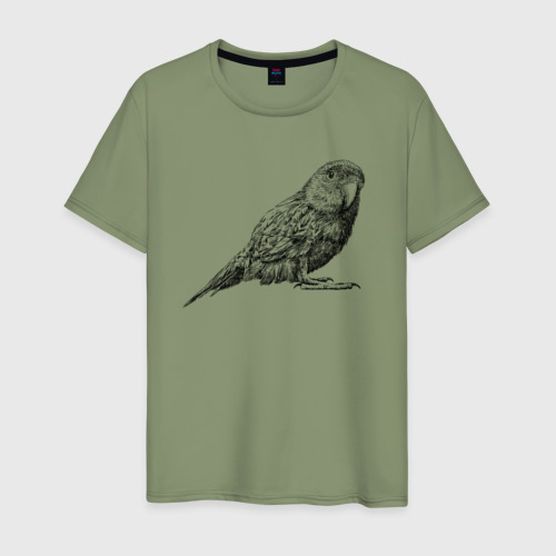 Мужская футболка хлопок Любопытный попугай, цвет авокадо