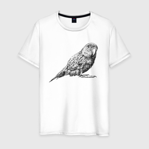 Мужская футболка из хлопка с принтом Любопытный попугай, вид спереди №1