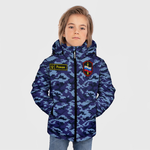 Зимняя куртка для мальчиков 3D с принтом Камуфляж синий - Роман, фото на моделе #1